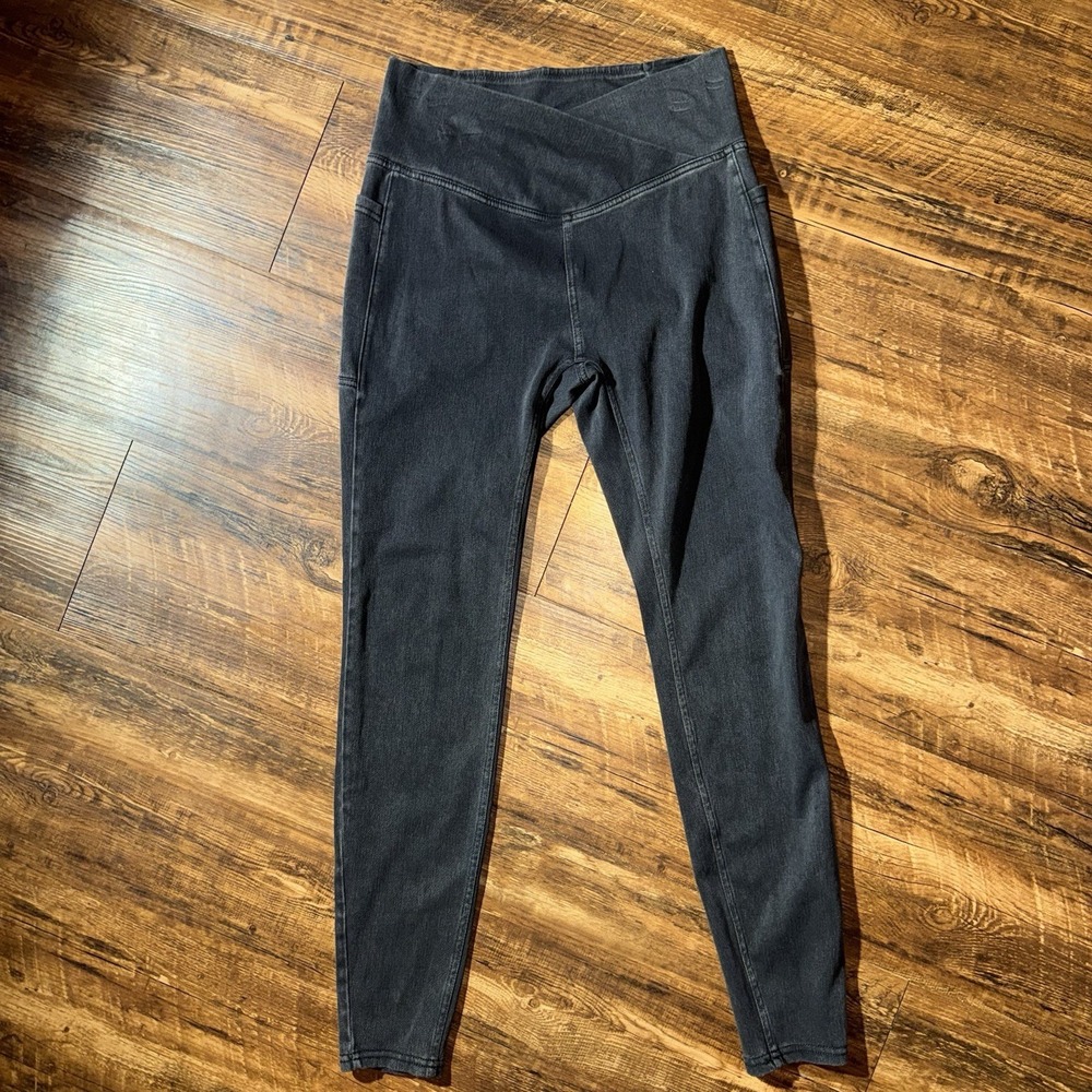 Halara Washed Black Cross Band Full Length Leggings Athletic Women's Medium